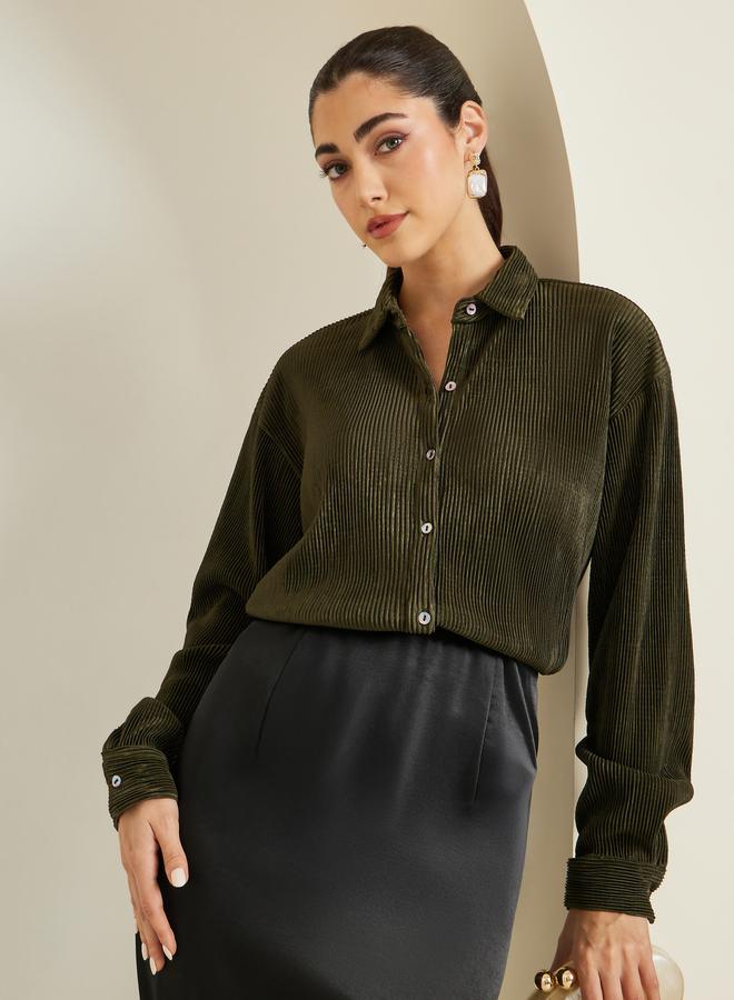 ستايلي بلوزة بليسيه بأزرار قصة واسعة - Image 5